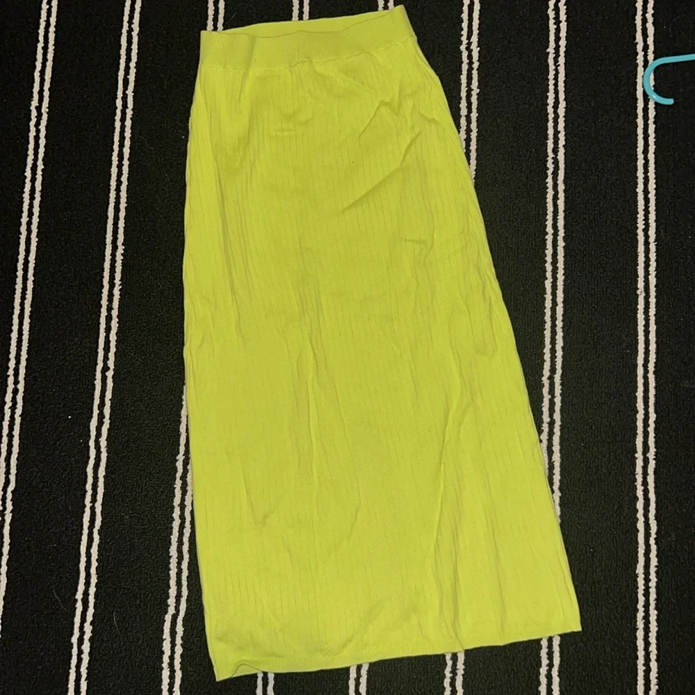 Free People Neon Yellow Green Skyline Midi Skirt